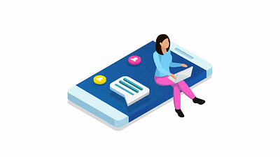 Young Woman, smartphone, message 3d animation branding graphic design logo motion graphics ui
