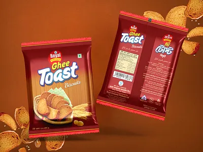 Ghee Toast Biscuits Packaging Design for Royal Brand biscuit packaging branding packaging design packet design pouch design print design toast biscuits