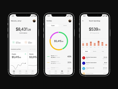 Smart Finance Dashboard for Mobile app budget planner chart interface crypto overview finance dashboard financial insights financial ui intuitive design investment tracker mobile banking mobile wallet money tracker personal finance savings manager spending analytics transaction log ui design user dashboard ux design
