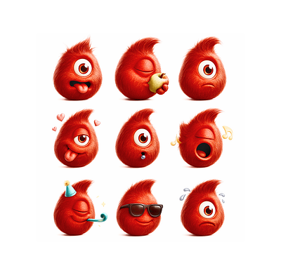 Vodafone Stickers Pack character emotions furry red stickers vodafone