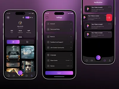 AI Video Generator App UI/UX ai camera ai image generator ai uiux ai video generato mobile mobile app notification profile pages service settings uiux design video video creation software video editor video short