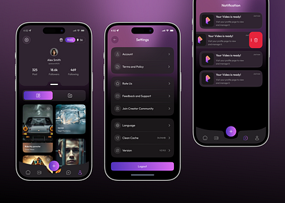 AI Video Generator App UI/UX ai camera ai image generator ai uiux ai video generato mobile mobile app notification profile pages service settings uiux design video video creation software video editor video short