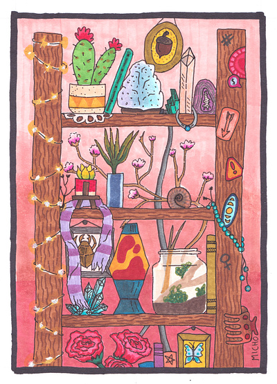 Shelf of treasures art cartoon color palette colorful illustration magic marker nature plant witchy