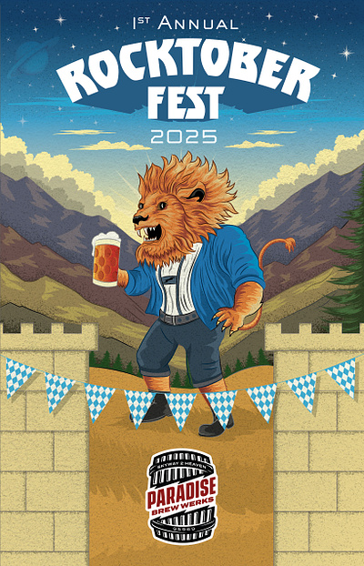 Paradise Brew Works - Rocktoberfest beer craft beer illustration