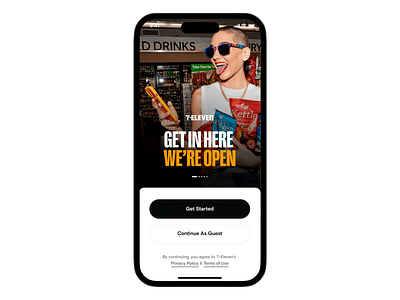 Bold Entry to Retail App button design call action consumer app convenience store digital shopping fast retail guest mode interactive entry lifestyle branding mobile app modern interface onboarding screen product access retail app store locator typography ui layout user journey ux design ux ui