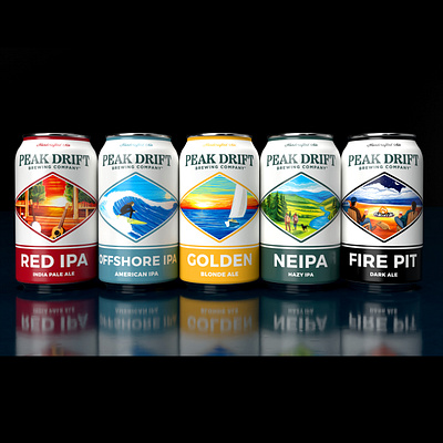 Peak Drift Brewing - Core Beer Lineup beer beer packaging craft beer illustration
