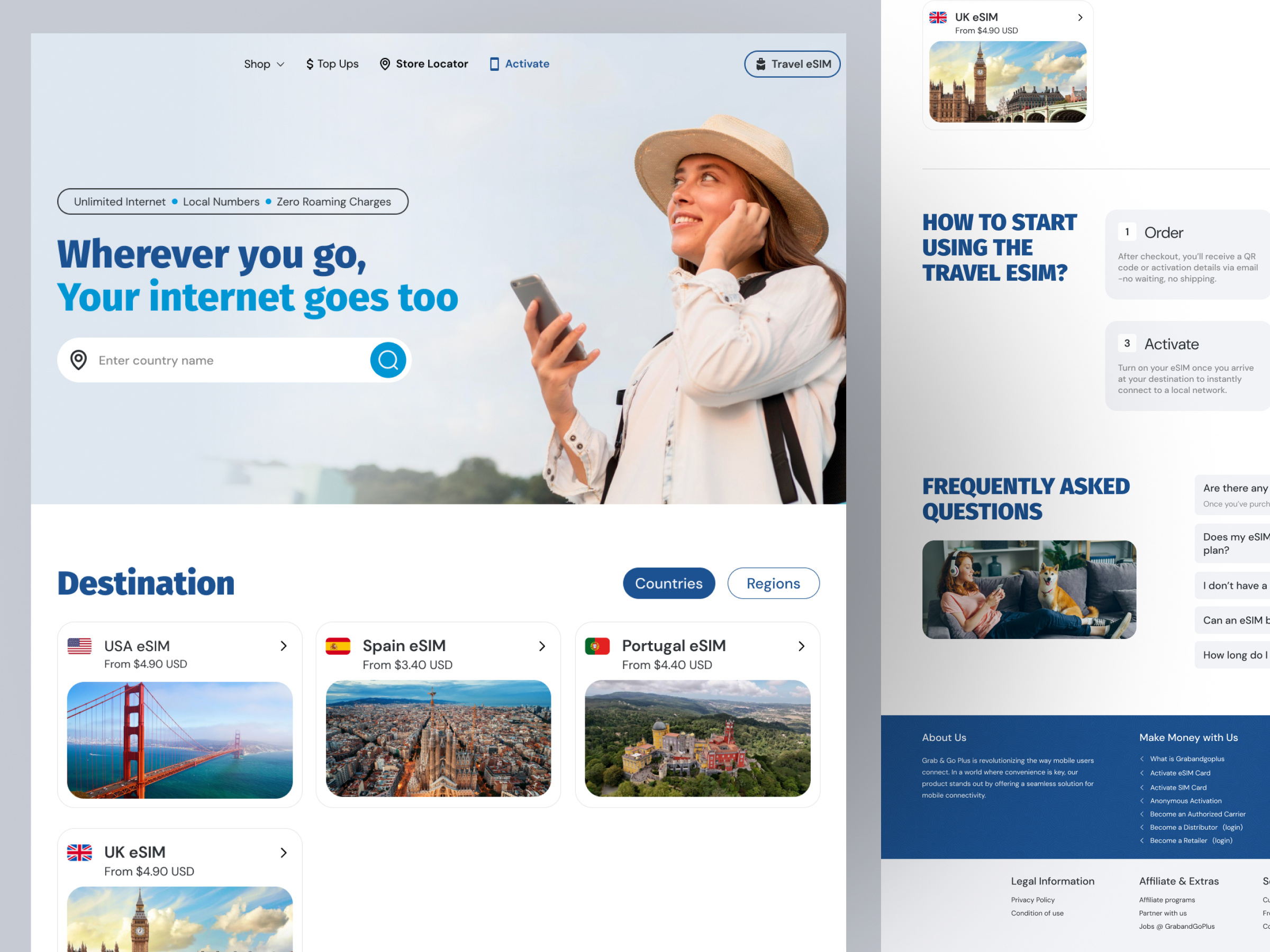 eSIM Travel Product Page - Web Design air booking data plan esim graphicdesign hospitality hotel mobile plan services sim plan telecom service travel travel esim ui design
