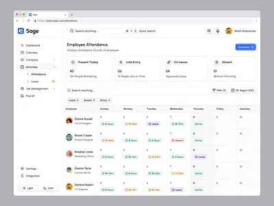 Sage HR Admin Web App_Attendance Management attendance attendance management design employee hrmanagement hrtech product product design saas design sage sidenav ui uiux user experience user interface ux ux design uxdesign workplaceefficiency