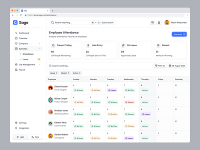 Sage HR Admin Web App_Attendance Management attendance attendance management design employee hrmanagement hrtech product product design saas design sage sidenav ui uiux user experience user interface ux ux design uxdesign workplaceefficiency