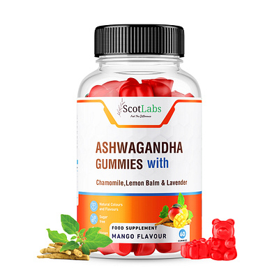 Scot Labs, ASHWAGANDHA GUMMIES , any type of label Design!! 3d animation ashwagandha box design graphic design illustration label design logo product label product label design scot labs supplement ui vector