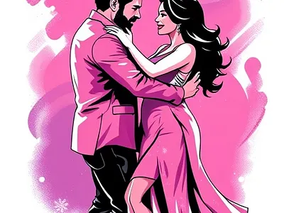 Romantic Dance Moment – Modern Couple Illustration