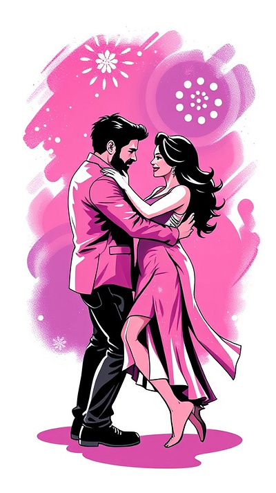 Romantic Dance Moment – Modern Couple Illustration