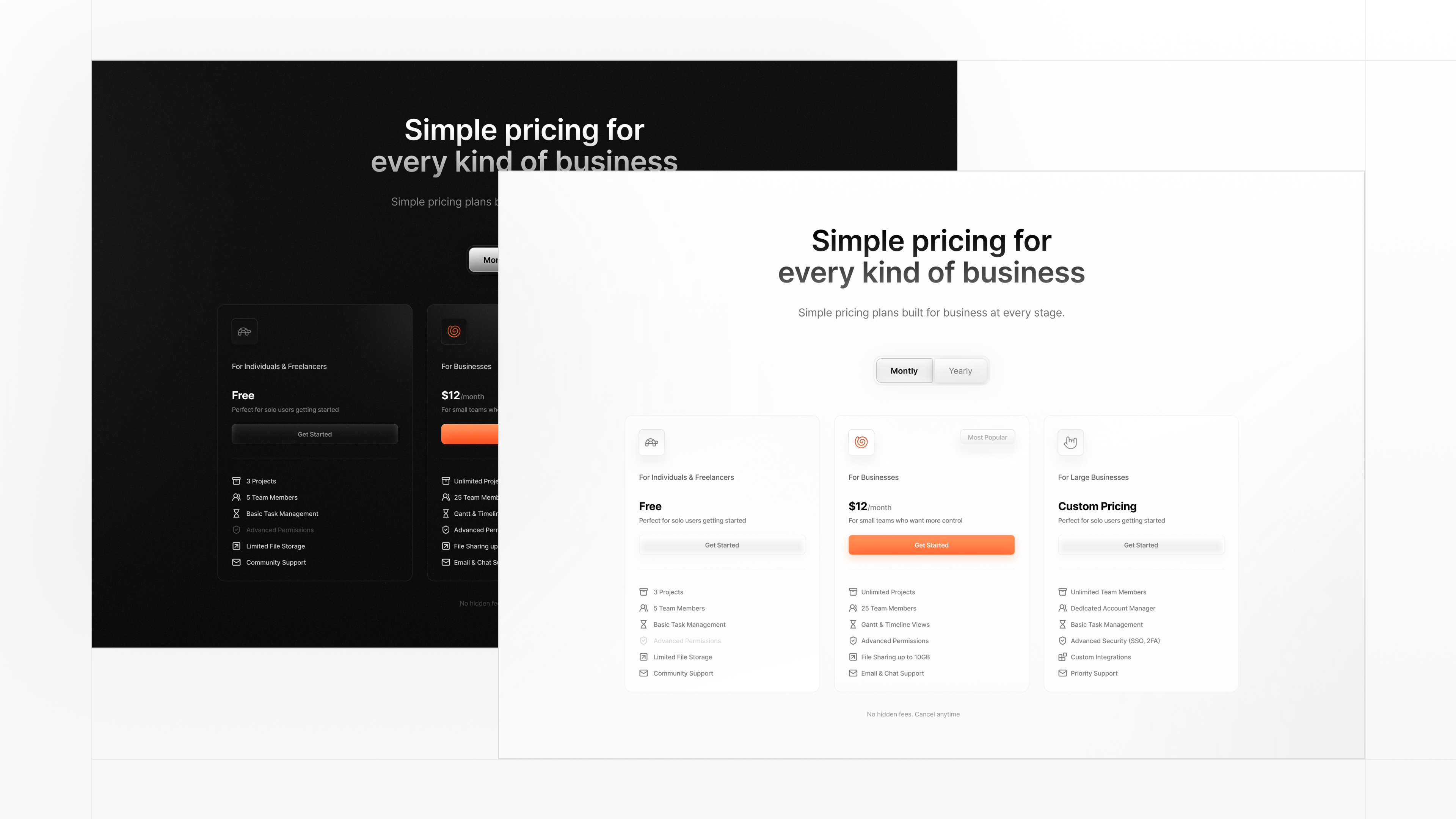 Pricing Template (Light&Dark) button dark fancy light pricing saas template ui ux