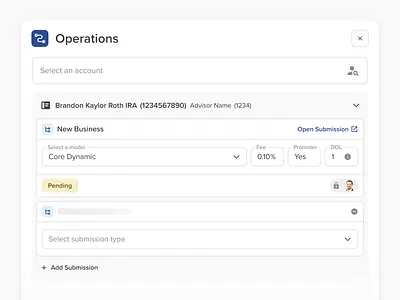 Account Child Submission Grouping account card drawer grouping modal pending submission ui