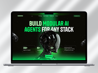 NeuroStack – AI Agent Builder Landing Page agentbuilder aiplatform best chat design glossy landingpage minimal modern new productdesign robot saas top ui uidesign ux webdesign