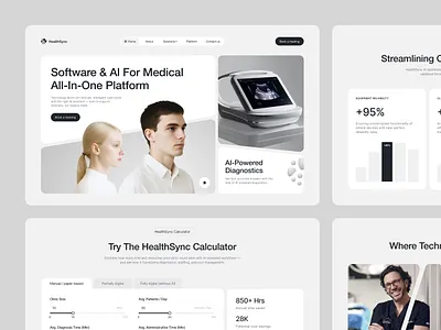 AI-Driven Medtech Website Design for HealthSync Platform ai ai driven diagnostics ai vision aihealth diagnostics healthcare automation healthcare platform healthcare system healthcare website healthplatform healthtech hospital software medical medical platform medical workflow medtech platform medtech solution ui web design workflow