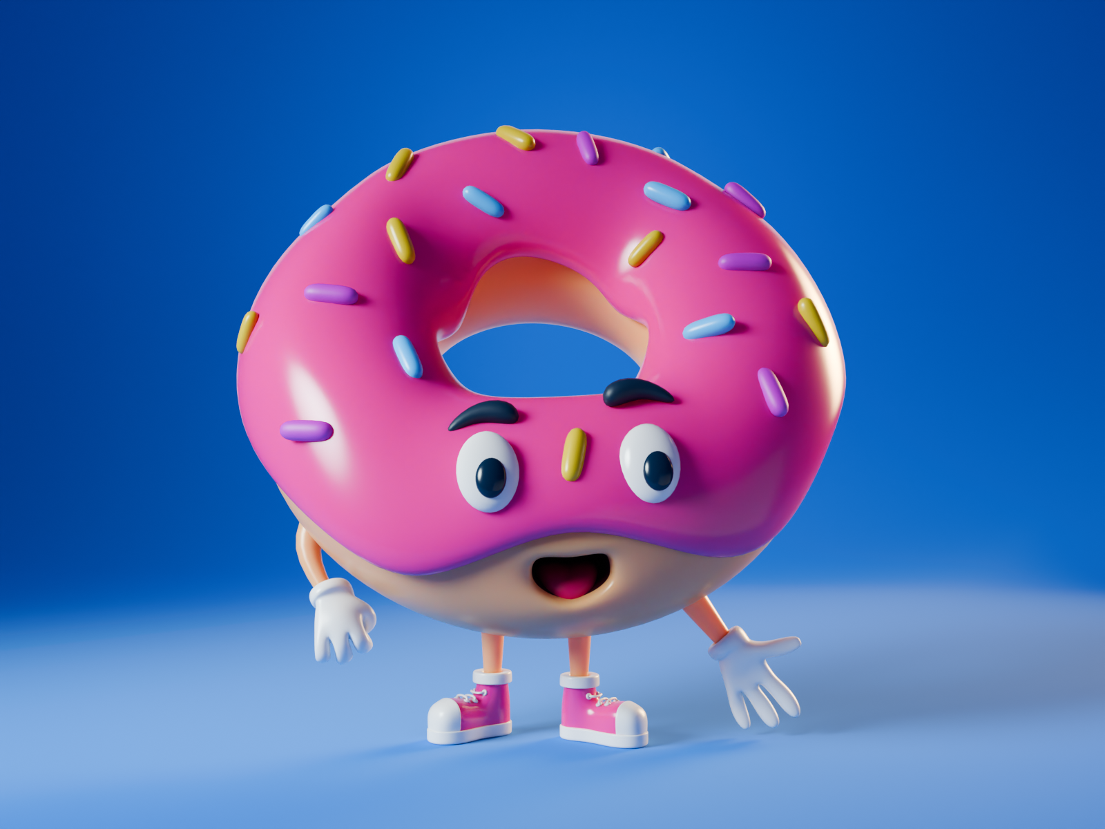 Surprised Donut 3d character characterdesign donut drawing flat design illustration vector