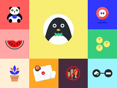 Illustrations flat icon penguin rainbow