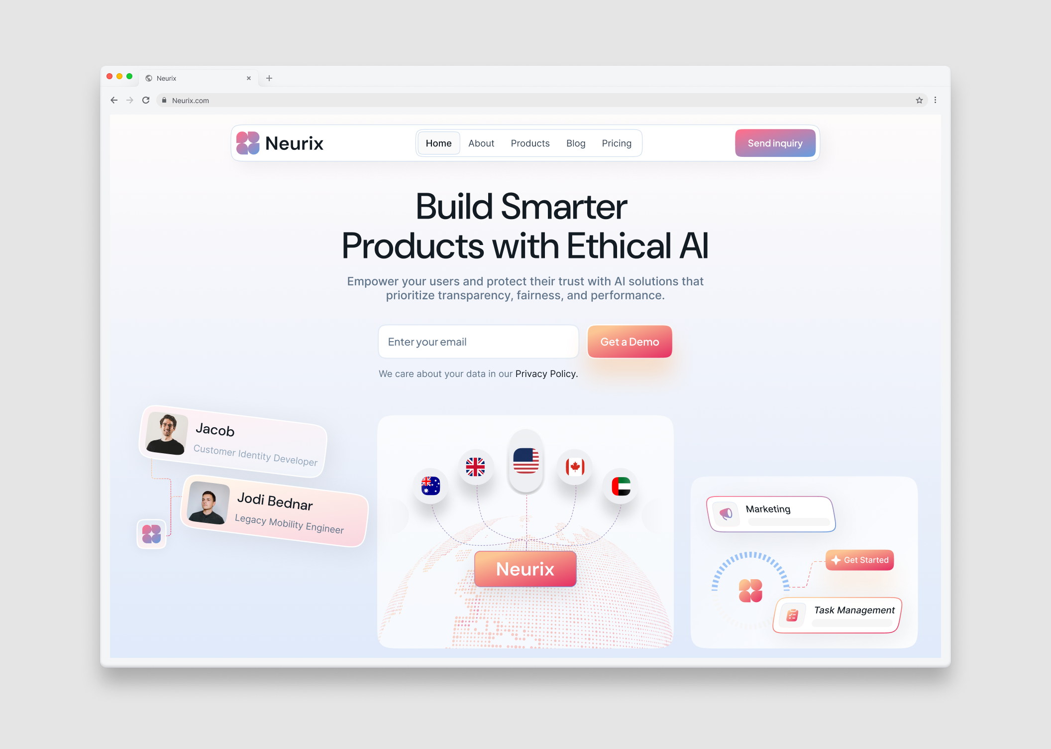 Neurix – Ethical AI SaaS Responsive Landing Page Design | UIUX interface product service startup ui ux web