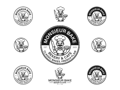 Monsieur Bake – French-Inspired Bakery & Cafe Logo Design bakerybrand bakerylogo blackandwhitelogo brandidentity brandingdesigner cafebranding chefmascot customlogo dribbblegraphicdesigner dribbblelogo foodbranding foodlogo freelancelogodesigner handdrawnlogo logodesign logoideas mascotlogo restaurantlogo vintagelogo