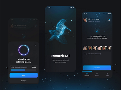 Memories.ai — Futuristic AI Visualization Mobile App UI ai app blockchain chatgpt clekk crypto grok logo memories messenger minimal mobile mobileapp motion motion graphics social ui ux web3 webdesign