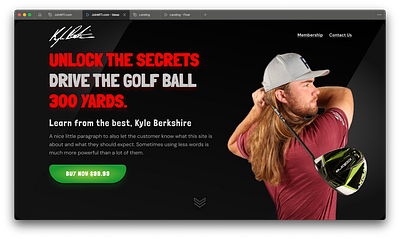 Kyle Berkshire , golf long drive button email capture golf kyle berkshire landing page longdrive ui ux