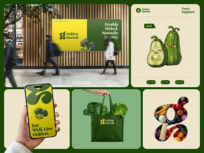 Golden Harvest - Grocery Shop Logo & Branding brand id brand identity branding creative logo food logo fresh food logo golden harvest goldenharvest grocery shop healthyliving logo design logomark modern logo organicfood ui