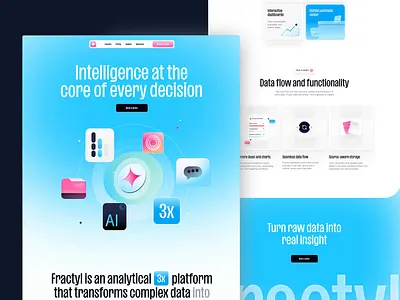 Landing page design for an AI-powered analytics platform ai animation development finance fintech landing page outcrowd saas ui uxui web web design web development webflow website