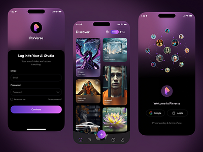 PixVerse – Smart AI Video Creation App ai ai app ai generator app ai image generator ai video creator ai video generator app app design creation design generation interface mobile mobile app template ui uiux design video video generator videoeditor