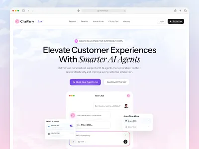 ChatFinity - AI Agent SaaS Hero Section UI ai agent ai chatbot chatgpt creative design figma graphic design hero section homepage landingpage saas saas landing page typography ufinity studio ui ui ux design visual design web design web template website design widgets
