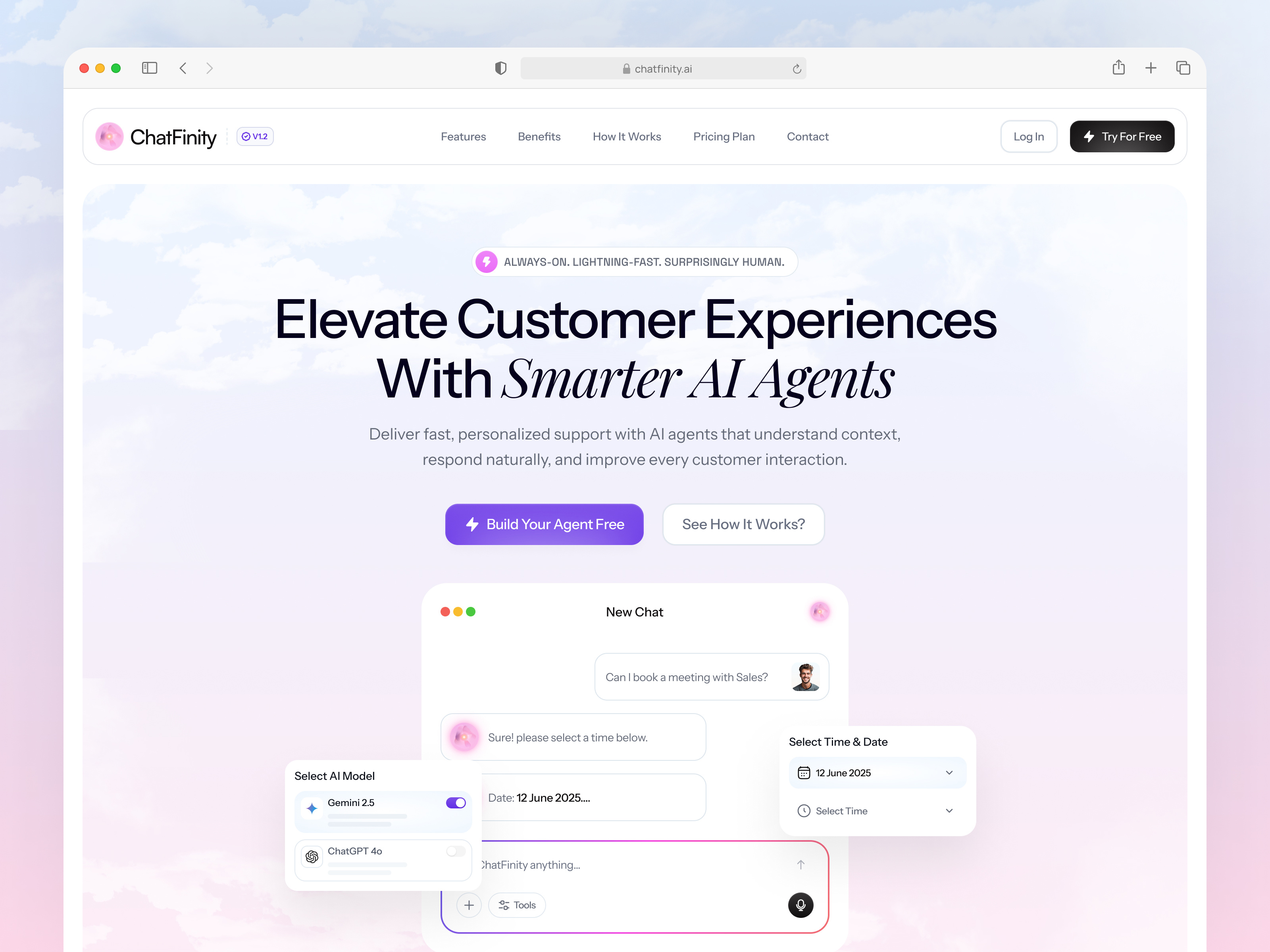 Example of ChatFinity - AI Agent SaaS Hero Section UI