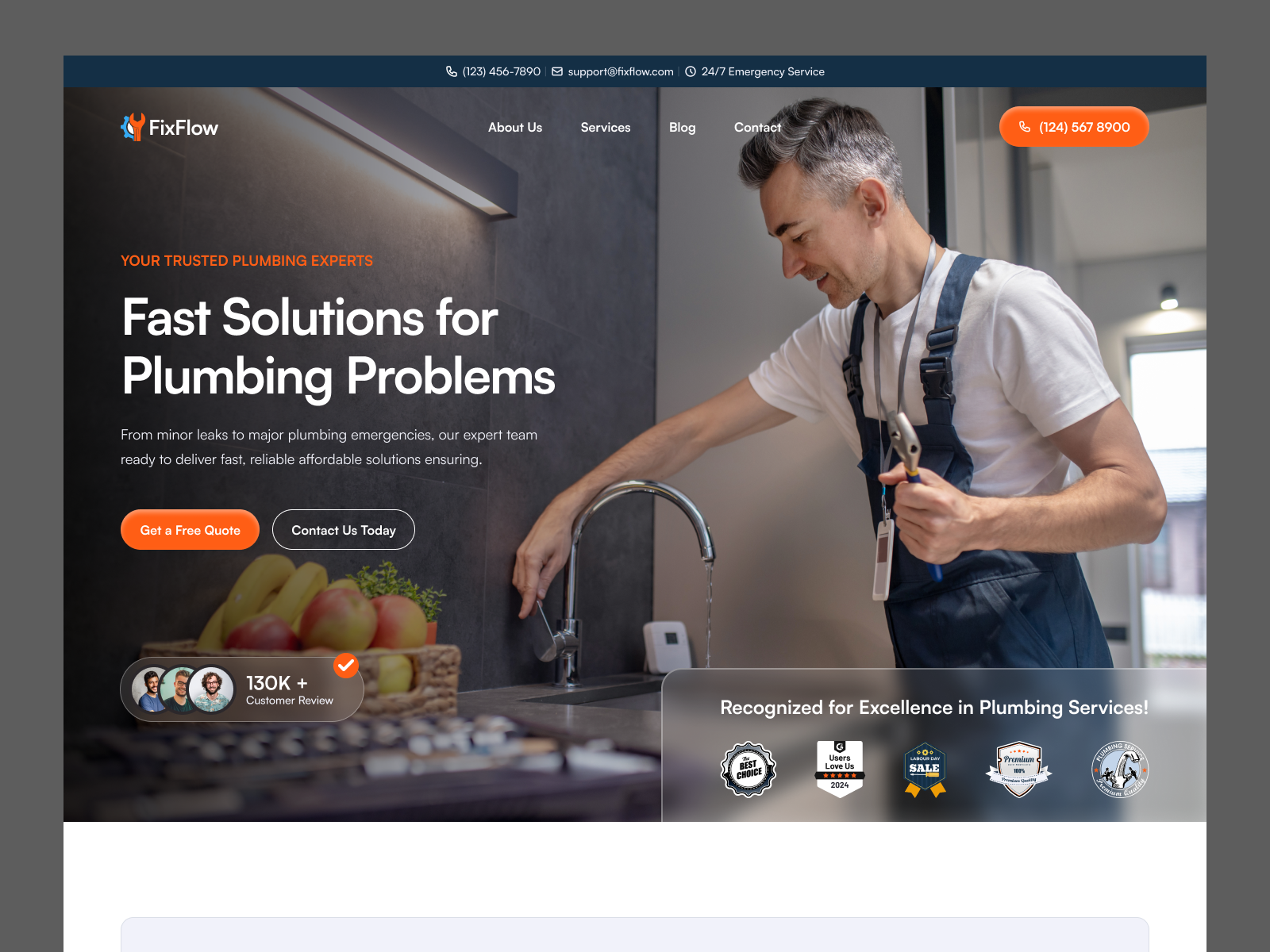 Fixflow - Plumber Service Website framer template website landing page design marketing agency template no code website plumber website studio website ui webflow template website design