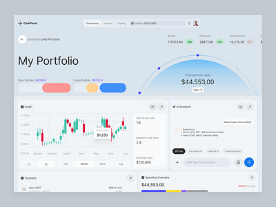 Crypto Dashboard - CashPanel analytics branding card dashboard dashboard design e commerce fintech icons illustration landing page logo mobile print product design saas typography ui web app web design website