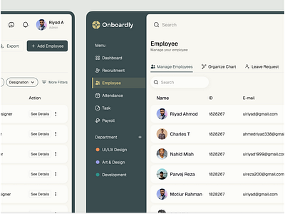 Onboardly - Employee Management Dashboard admin panel attendance crm dashboard employee management hr hr management product design recruiter saas saas dashboard saas design ui ux ux design web design webdesign