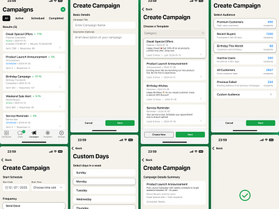 Schedule Campaign Screen - Customer Support App appstore customer support app design graphic design mobile app mobile app desing mobile application mobile application design playstore whatsapp