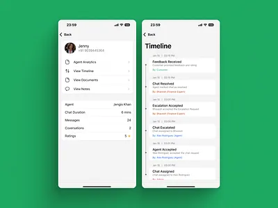 Chat Details & Timeline Screen - Customer Support App chat details crm crm app customer support app design graphic design mobile app design mobile app screen mobile application timeline ui