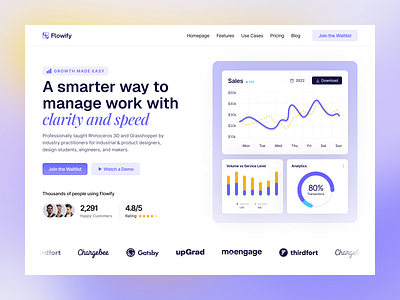 Flowify - Product Management Landing Page b2b b2c dashboard design agency fintech framer landing page design marketing no code product product design reflex studio saas saas platform web 3 webflow website redesign
