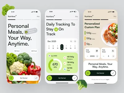 Meal and Nutrition Plan Mobile App UI/UX ai food calorie app design calories chart food calories tracker food planner food track healtchare meal plan mobile app nutrition nutrition app planner tracking app ui uiux