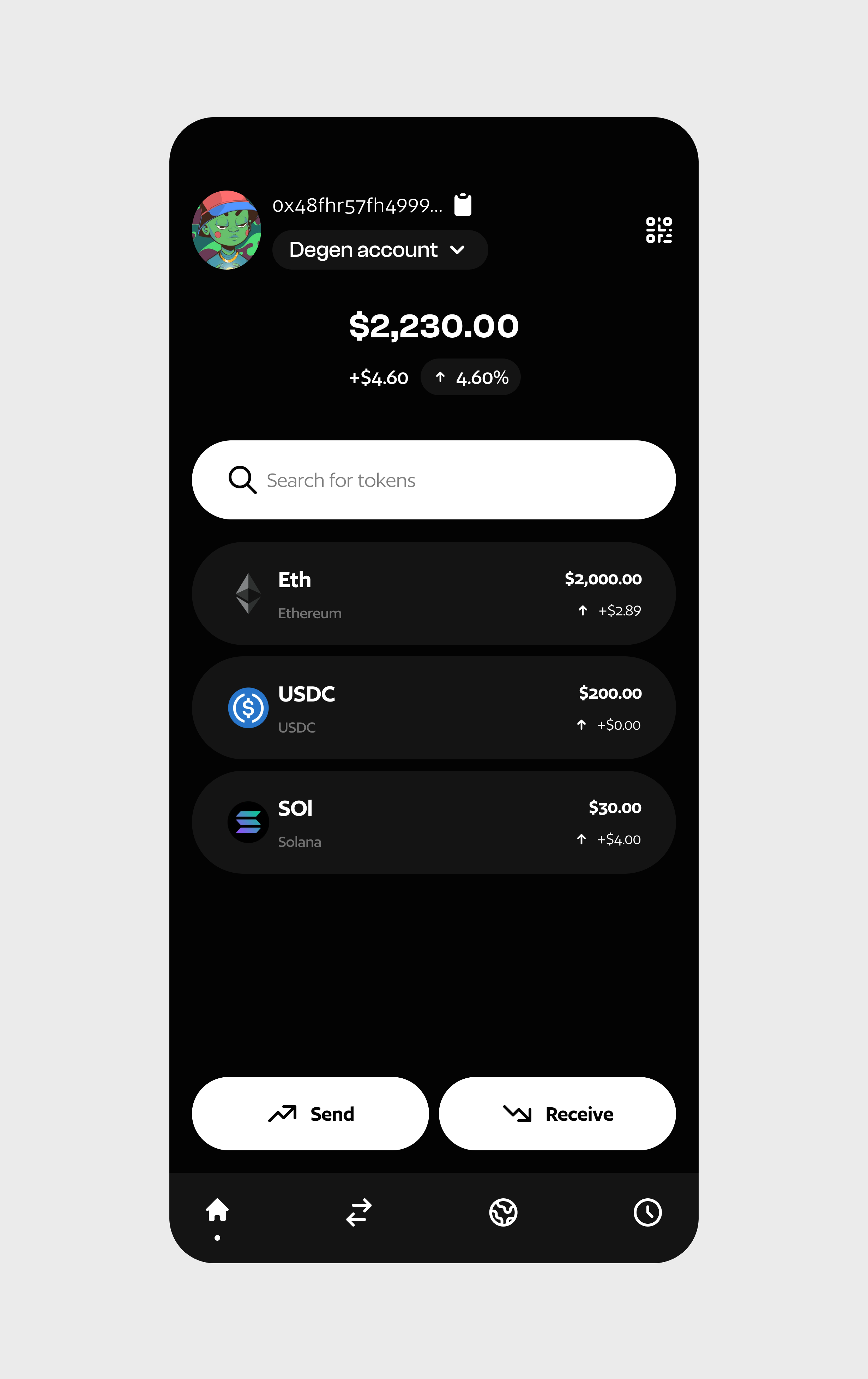 Crypto wallet crypto design figma product design smart wallet tokens ui uiux wallet web3