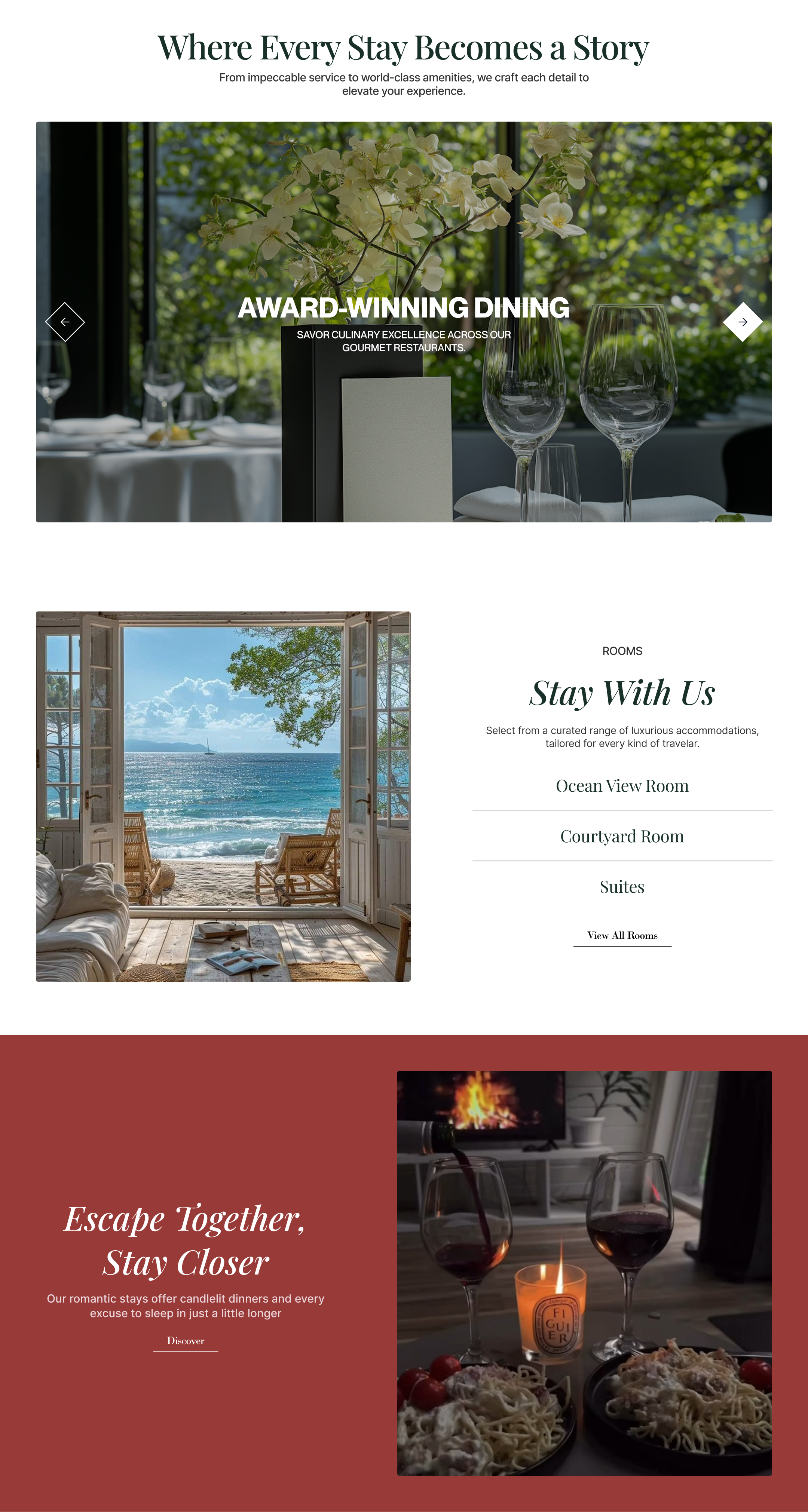 Romantic Getaways – UX for Lovebirds branding elegant figma freelance hospitality hotel landing page pink product design professional red section ui unique ux