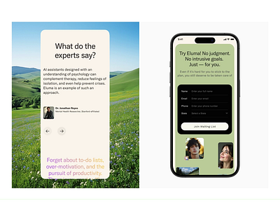 Mobile Testimonials & CTA Landing Page for Healthtech AI App ai animation b2b branding corporative design healthcare landing medtech startup ui ux web wellness