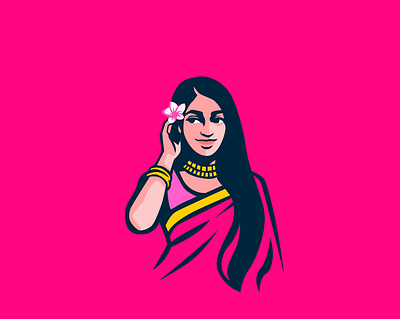 Beauty in Saree – Flat Vector Art beautiful beauty bengali face fashion flat illustration girl icon identity illustration indian lady logo mark portrait symbol vector woman