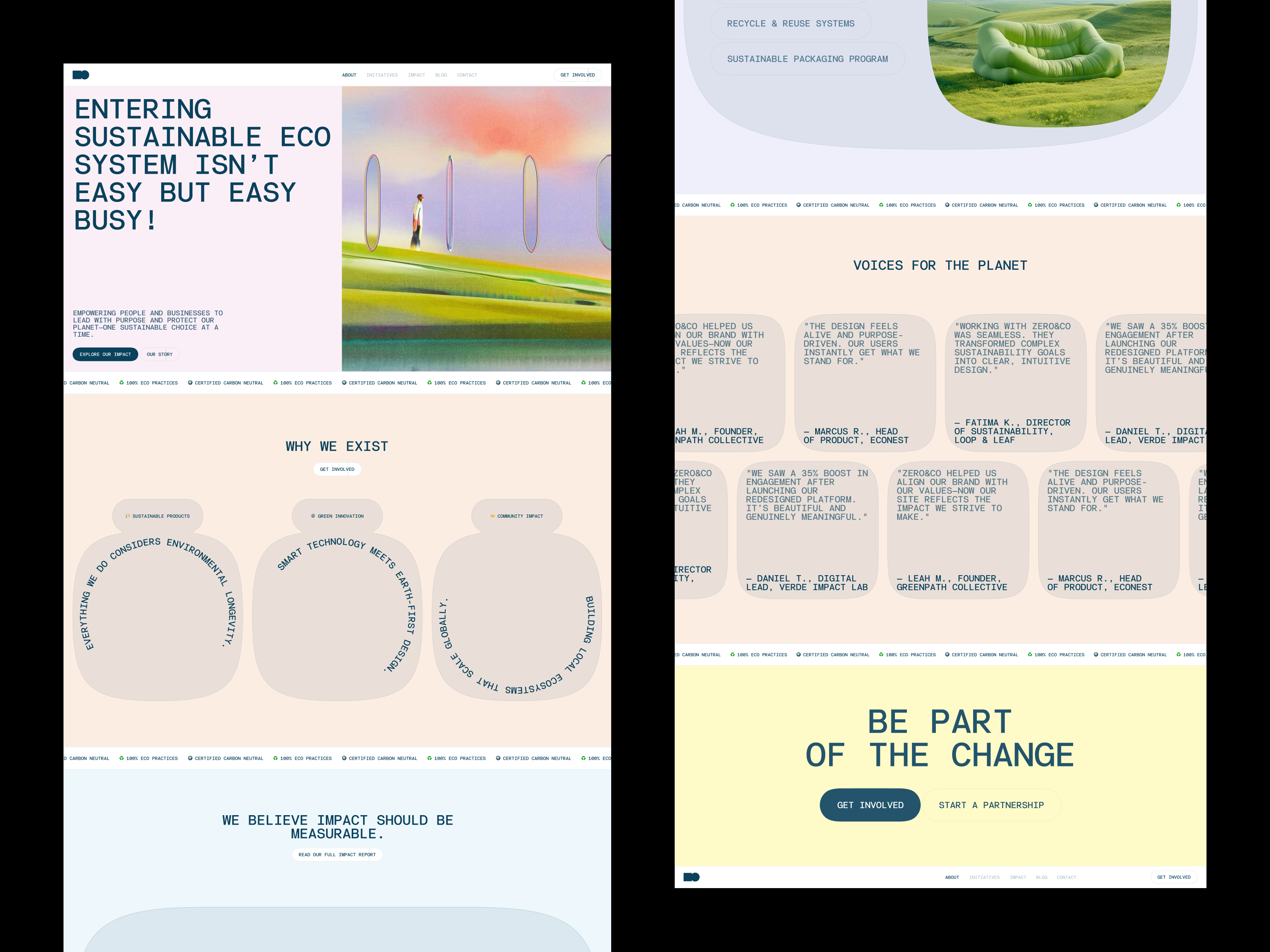 Zero&Co — UI/UX for Sustainable Website Design carbon neutral climate tech design system eco friendly design eco web design environmental impact ethical design green branding green startup landing page design nature inspired net zero product design responsive design sustainability sustainable website uiux concept uiux design waxyweb web design