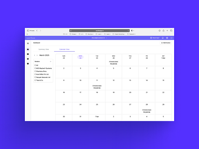 Calender View - Invoice Management Tool - Fintech calendar view design fintech graphic design invoice management tool saas ui