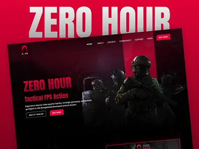 Zero Hour – Gaming Website UI darktheme figmadesign fpsgame gamingui gamingwebsite gammingwebsitedesign ui uxdesign webdesign