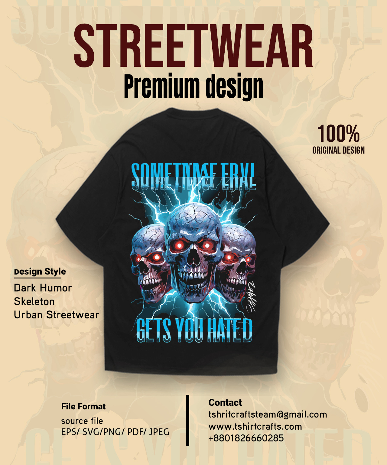 Dark Skull Streetwear Design – Electric Rage bold graphic tee branding custom t shirt design design graphic design illustration premium streetwear street art style streetwear design t shirt design vector