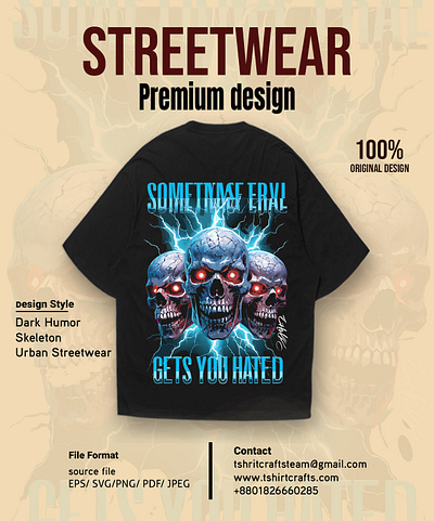 Dark Skull Streetwear Design – Electric Rage bold graphic tee branding custom t shirt design design graphic design illustration premium streetwear street art style streetwear design t shirt design vector