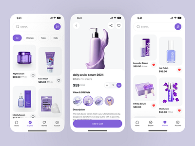 Beauty Store Mobile App beauty beautyapp cosmeticapp ecommerceui figmadesign luxury app design makeup mobile app makeup product minimalui mobile app mobile app design mobiledesign pastelui productpage skincare service app skincareapp uiux
