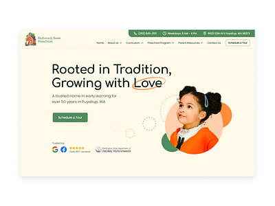 Preschool Website - Homepage cream design green homepage kids landing page legacy preschool school trust ui ui design web design