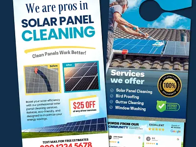 Solar Panel Cleaning Door Hanger Canva Template – Professional canva template cleaning services marketing customizable template door hanger design eco friendly cleaning gutter cleaning home services design local business promo print marketing service flyer solar maintenance solar panel cleaning window washing